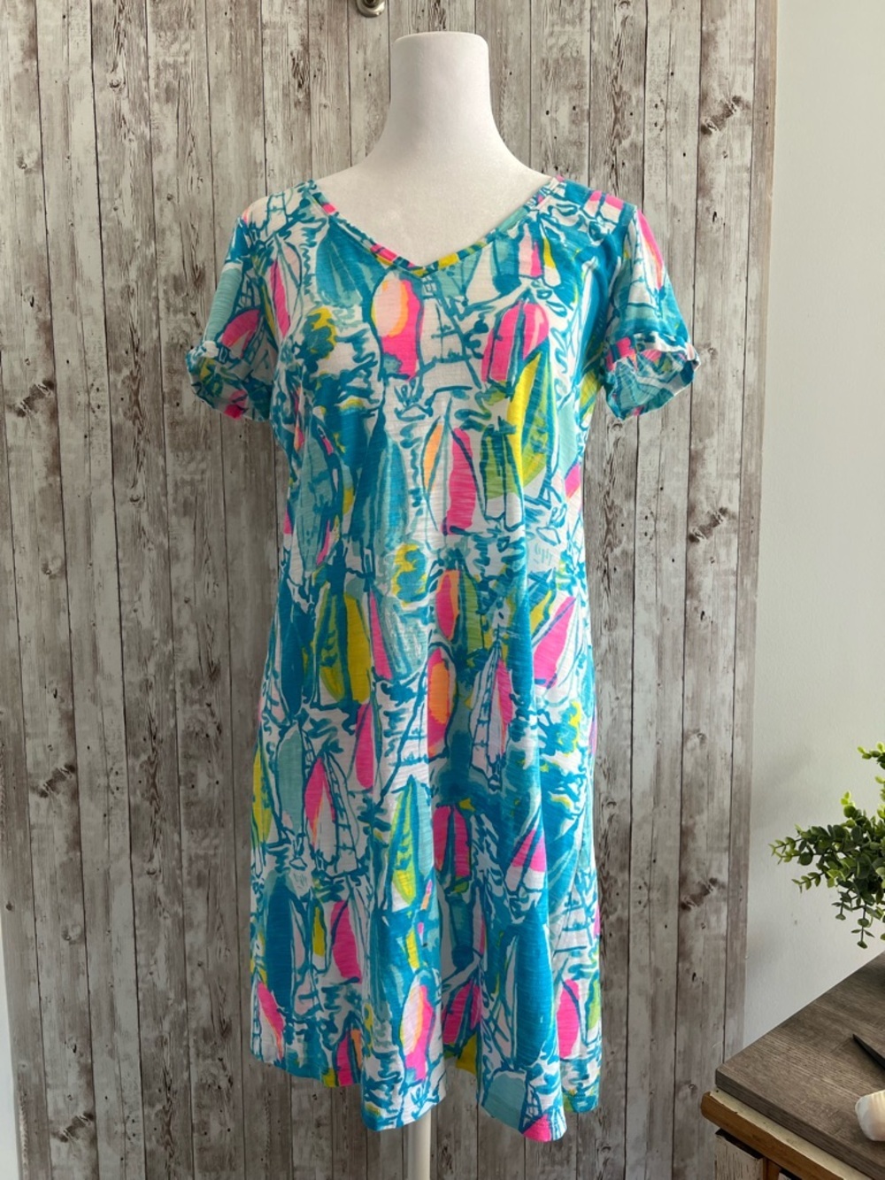 Lilly Pulitzer Jessica Cotton Beach and Bae Sailboat Summer Resort Dress XS